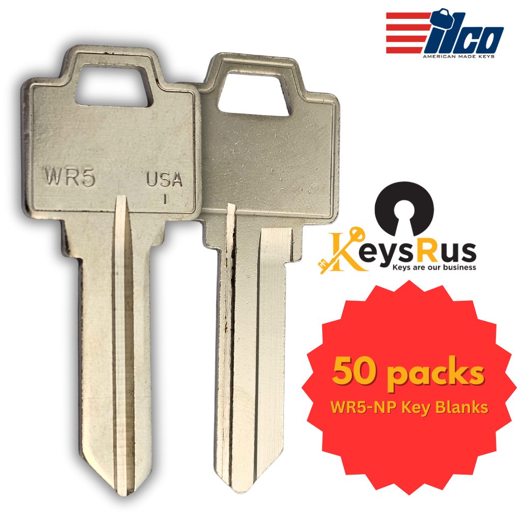 ILCO WR5-NP Key Blanks – 50-Pack Nickel-Plated Brass | 5-Pin Wiser Keyway – N1054WB Compatible