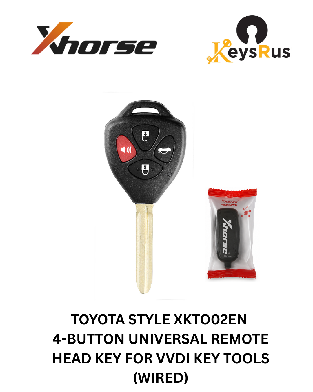Xhorse 2nd Generation – WIRED – Toyota Style / 4-Button Universal Remote Head Key for VVDI Key Tools / XKTO22EN