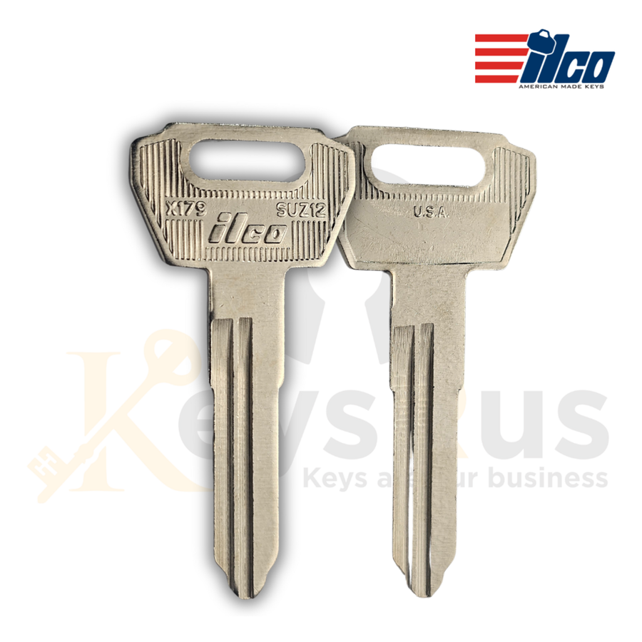 Ilco SUZ12 / X179 Key Blanks, 10 Pack for Suzuki Motorcycles/ATVs, Nickel‑Plated Brass (Uncut)
