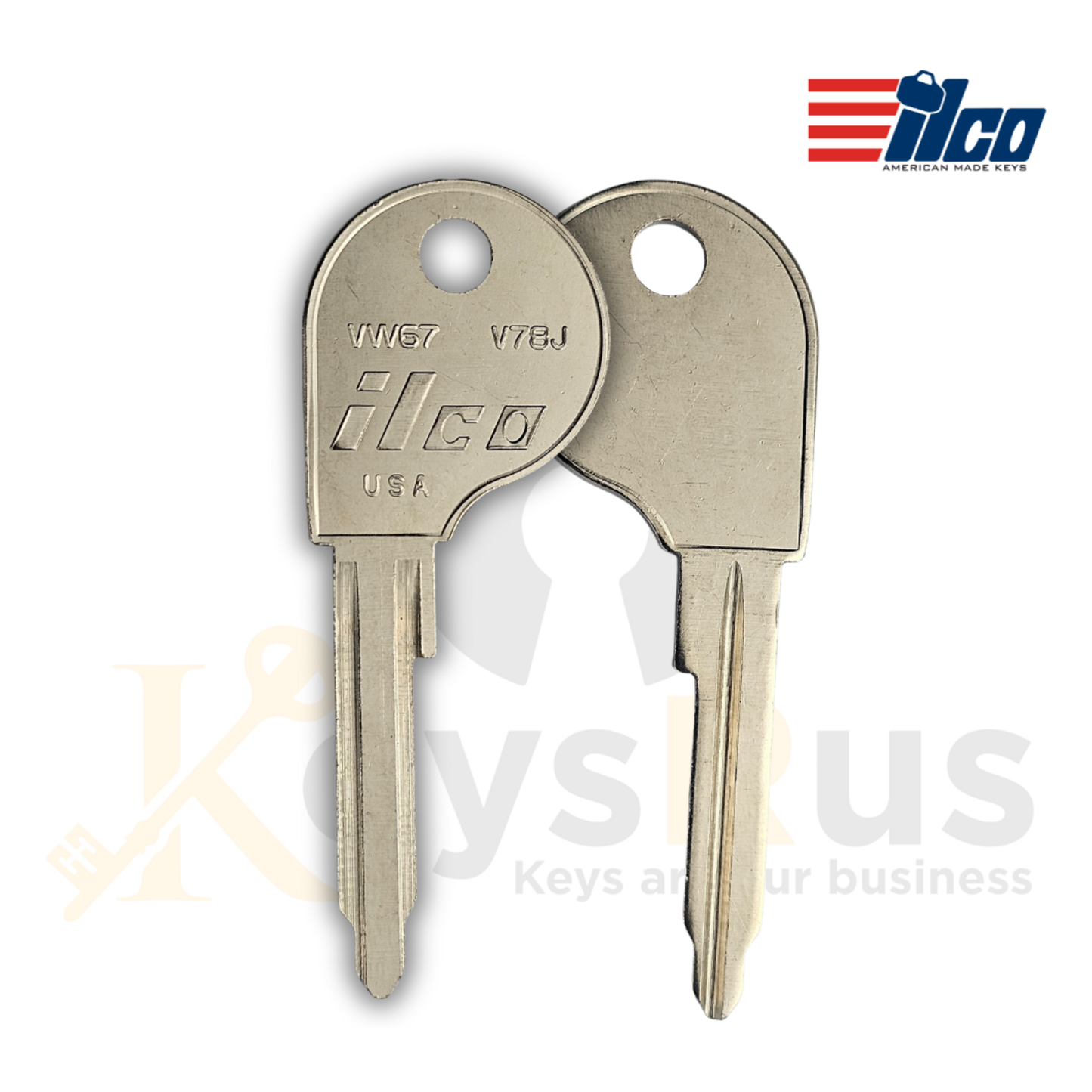 Ilco VW67 / V78J Key Blanks, 10 Pack for Vintage Volkswagen (1966, 1970), Nickel‑Plated Brass (Uncut)