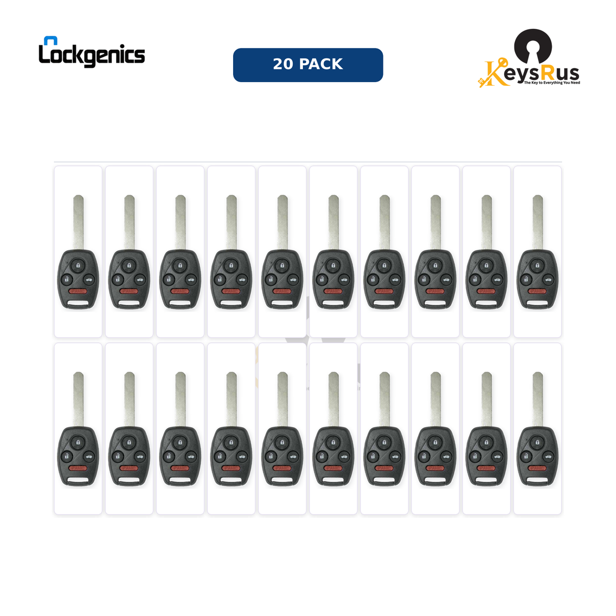 Keysrus Pro User Bundle pack of 20 LockGenics aftermarket 2008–2015 Honda Accord Pilot 4-button remote head keys, FCC ID KR55WK49308