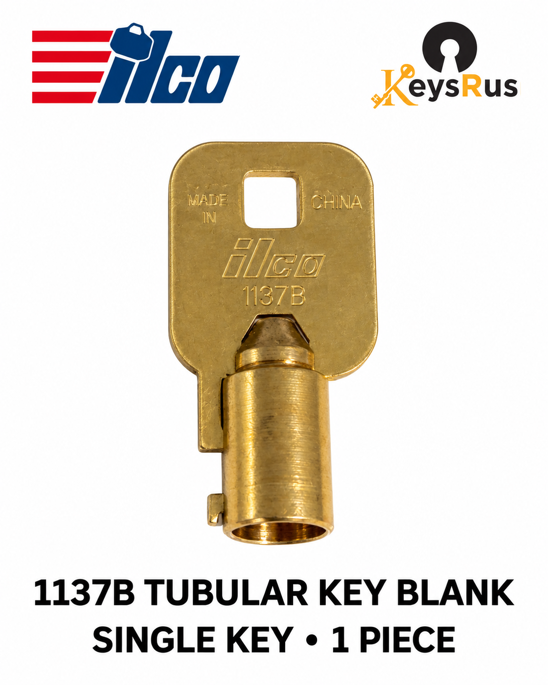 ILCO 1137B brass tubular key blank – single key, front – Keys R Us