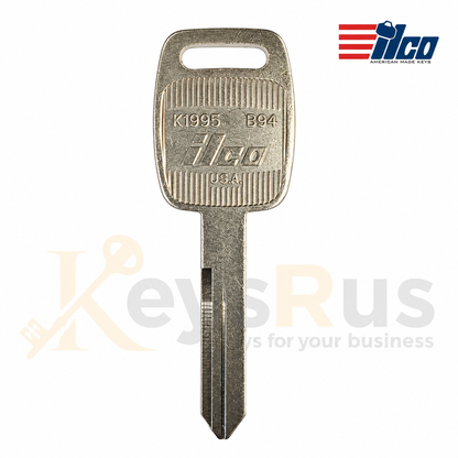 ILCO B94 K1995 metal-head Kenworth key blank, front face showing stamped part numbers and blade profile