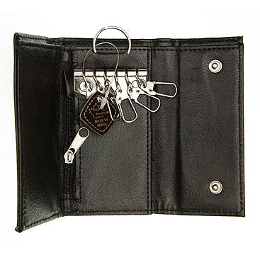 Black Synthetic Leather Key Holder & Change Purse, Compact, Durable, Multi-Function Organizer