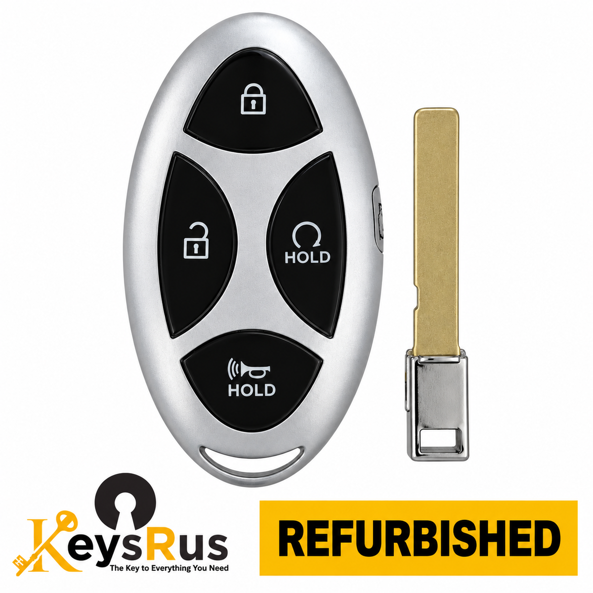 KeysRUs refurbished Hyundai Kona 95440-BE010 smart key with emergency blade on white