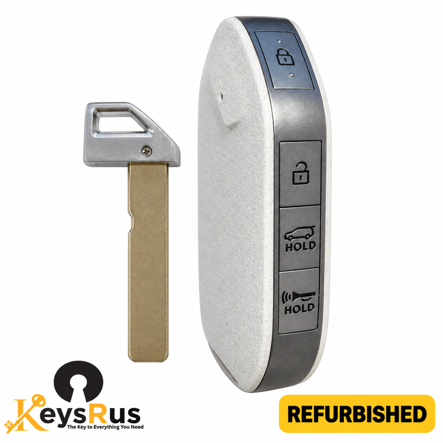 Kia EV9 95440-DO010 refurbished smart key with the lock button on the rounded end, three side buttons and uncut emergency blade