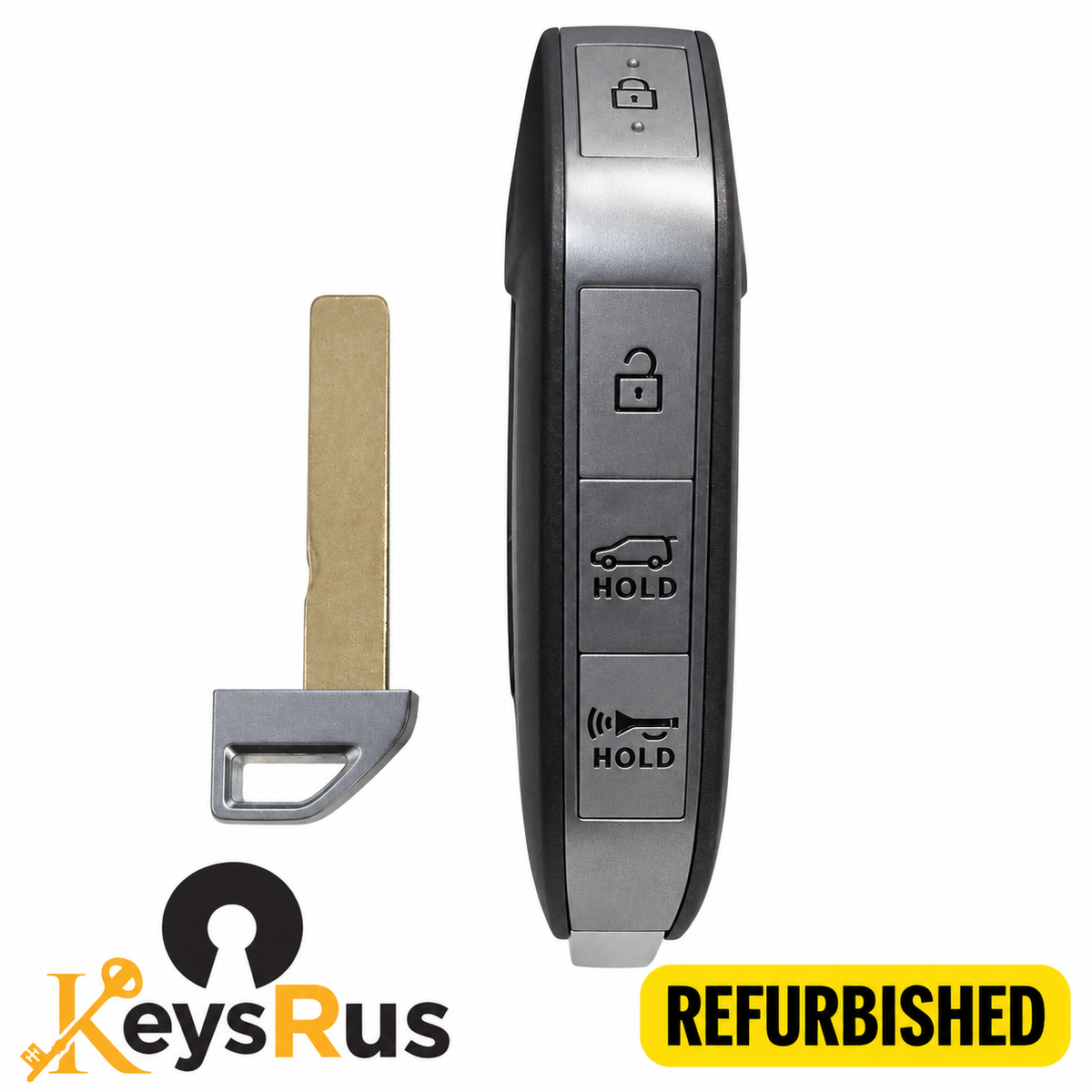 Kia Sorento 95440-P2AA0 refurbished smart key with the lock button on the curved end above the unlock, liftgate and panic side buttons