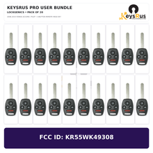Keysrus Pro User Bundle pack of 20 LockGenics aftermarket 2008–2015 Honda Accord Pilot 4-button remote head keys, FCC ID KR55WK49308