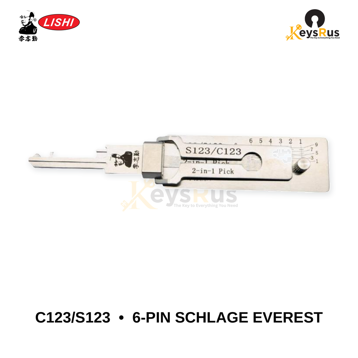 Original Lishi - C123 / S123 6-Pin Schlage Everest –Anti-Glare 2-in-1 Pick & Decoder