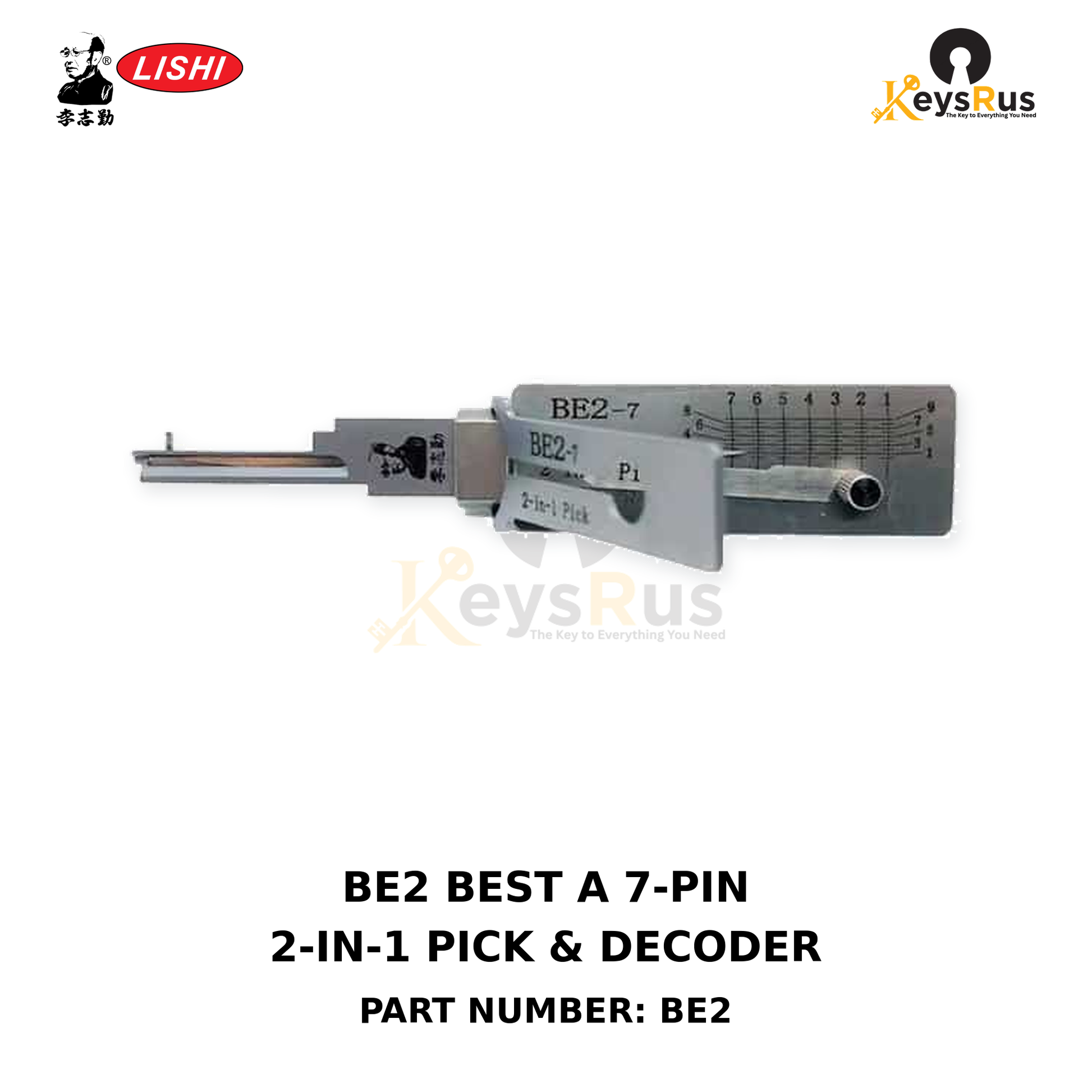 Original Lishi BE2 BEST A 7-pin residential keyways; not 6-pin SFIC or BEST B–G keyways 2-in-1 lock pick and decoder, Keysrus