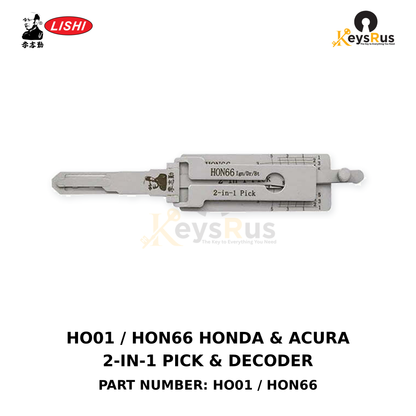 Original Lishi HO01 / HON66 Honda and Acura HO01/HON66 high-security door and trunk applications; current notes exclude ignition use 2-in-1 lock pick and decoder, Keysrus