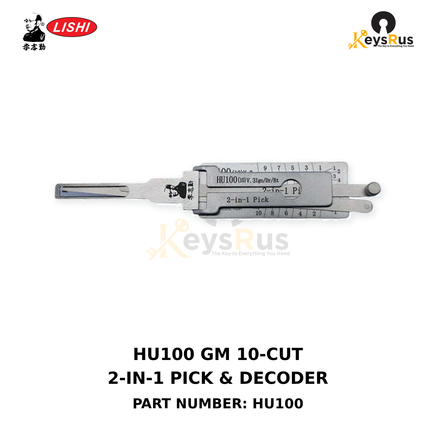 Original Lishi HU100 GM HU100 10-cut applications, including compatible door, trunk and ignition locks 2-in-1 lock pick and decoder, Keysrus