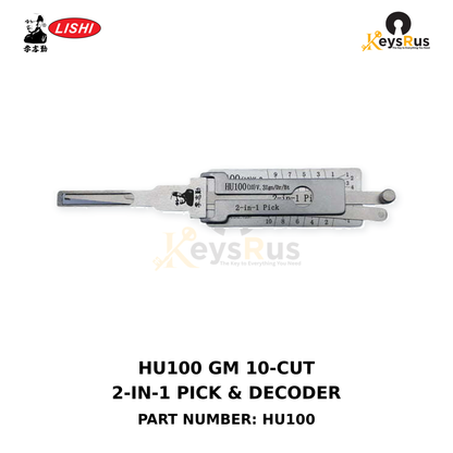 Original Lishi HU100 GM HU100 10-cut applications, including compatible door, trunk and ignition locks 2-in-1 lock pick and decoder, Keysrus