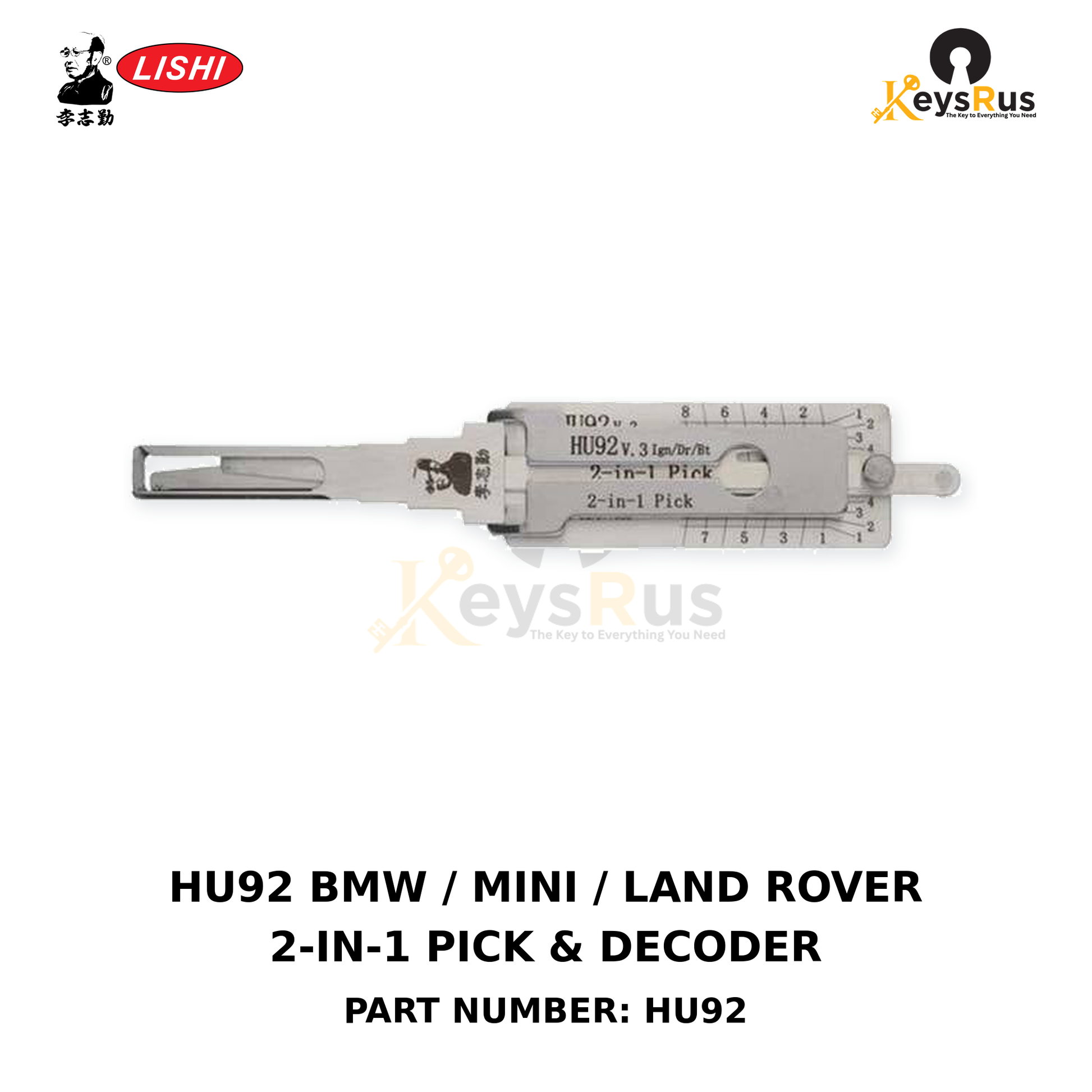 Original Lishi HU92 BMW, Mini and Land Rover applications using the HU92 keyway 2-in-1 lock pick and decoder, Keysrus