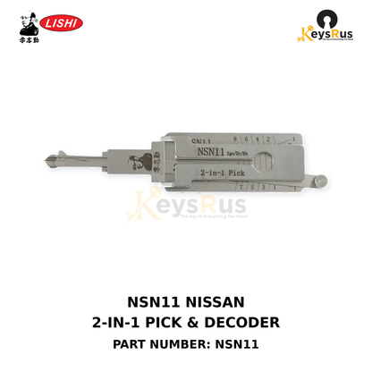 Original Lishi NSN11 Nissan, Subaru and Ford applications using the NSN11 keyway 2-in-1 lock pick and decoder, Keysrus