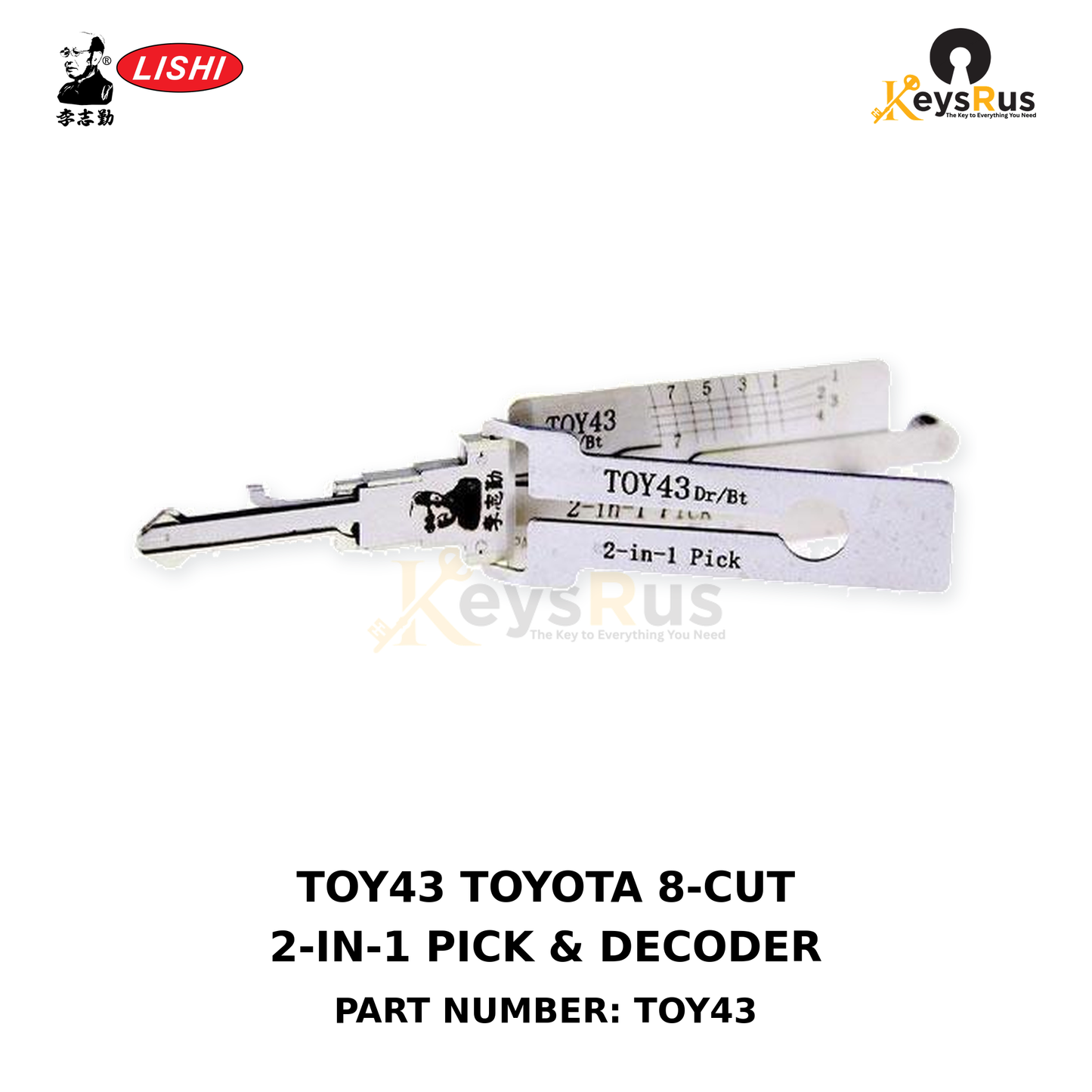 Original Lishi TOY43 Toyota TOY43 8-cut door and trunk locks 2-in-1 lock pick and decoder, Keysrus