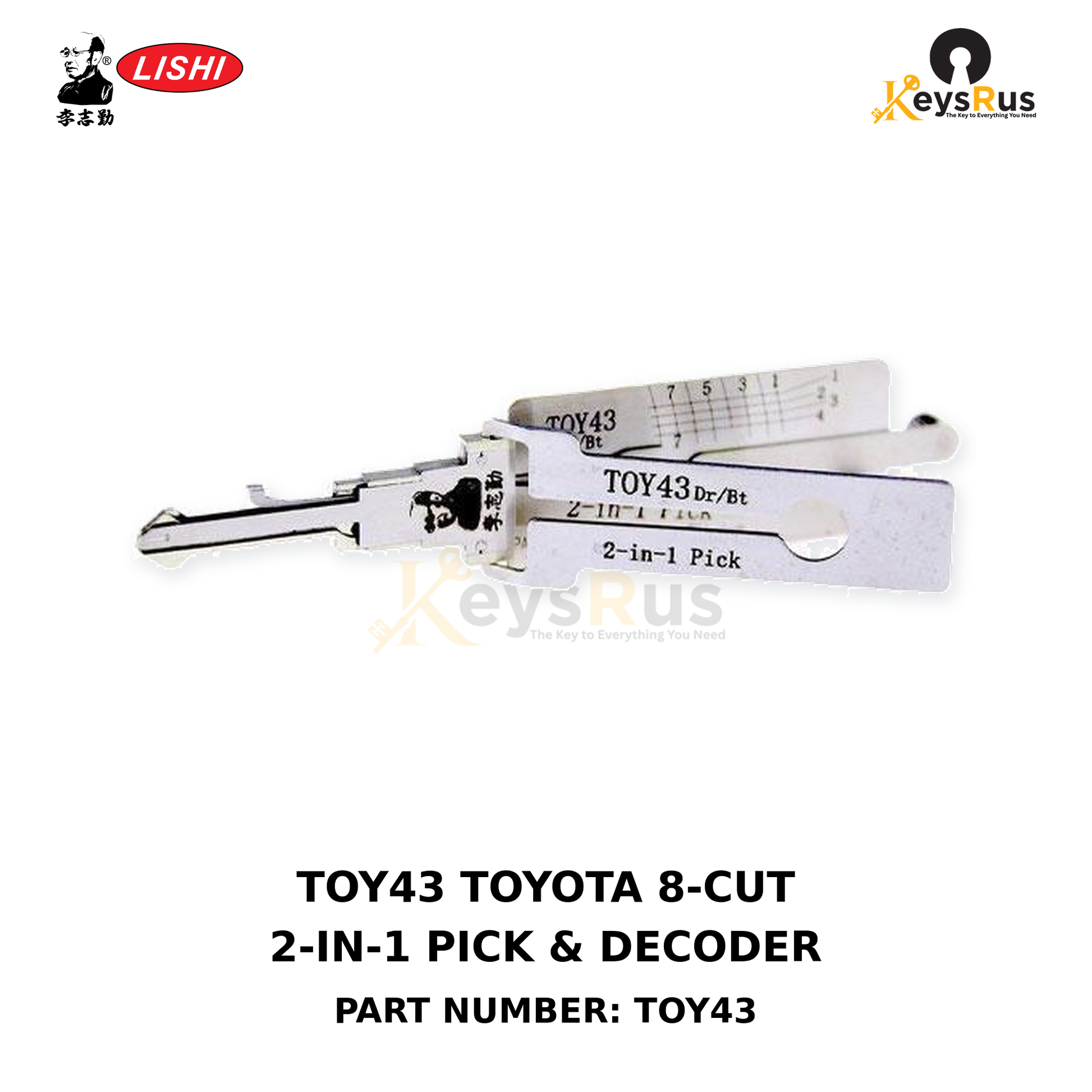Original Lishi TOY43 Toyota TOY43 8-cut door and trunk locks 2-in-1 lock pick and decoder, Keysrus