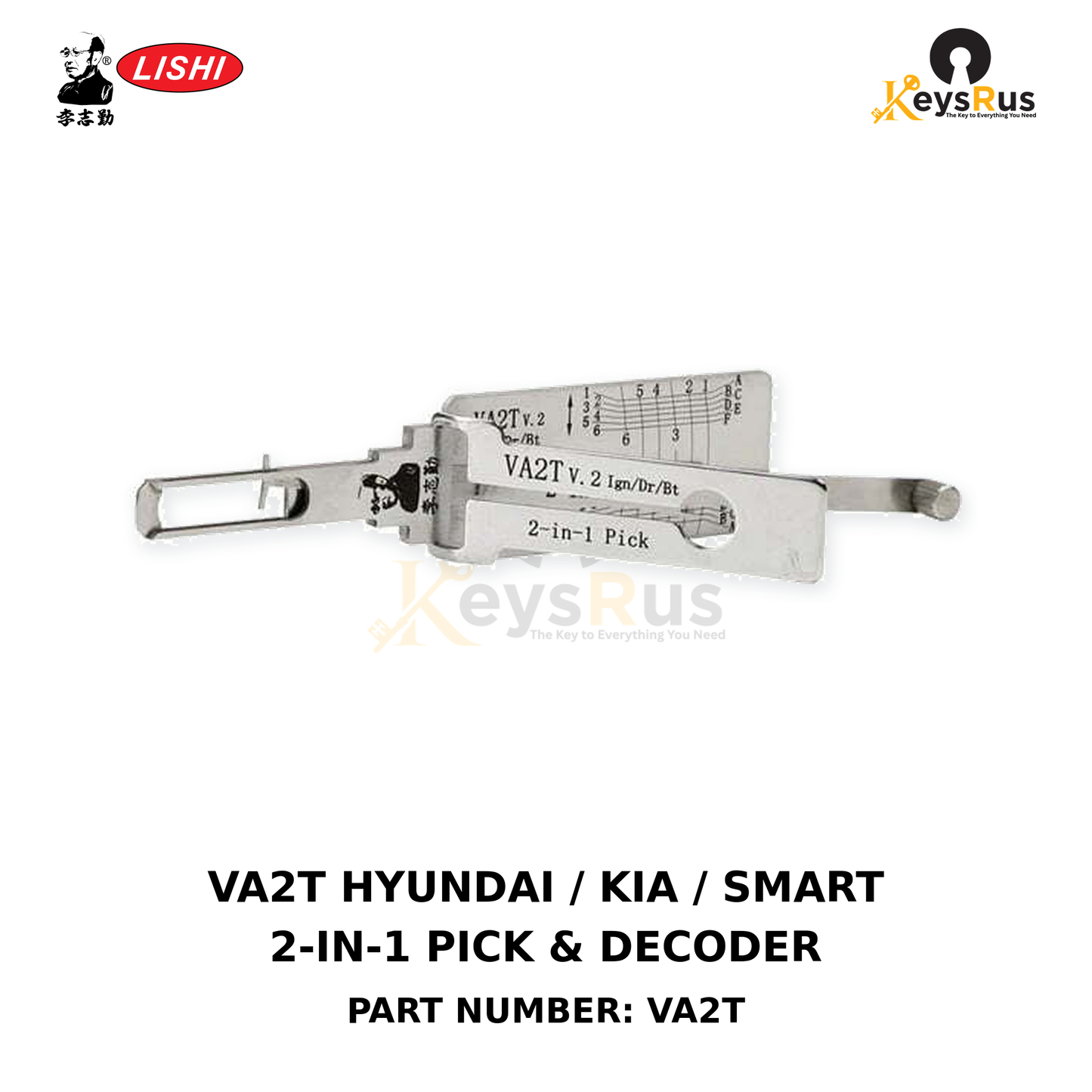 Original Lishi VA2T Hyundai, Kia and selected Smart Fortwo VA2T door and trunk locks 2-in-1 lock pick and decoder, Keysrus