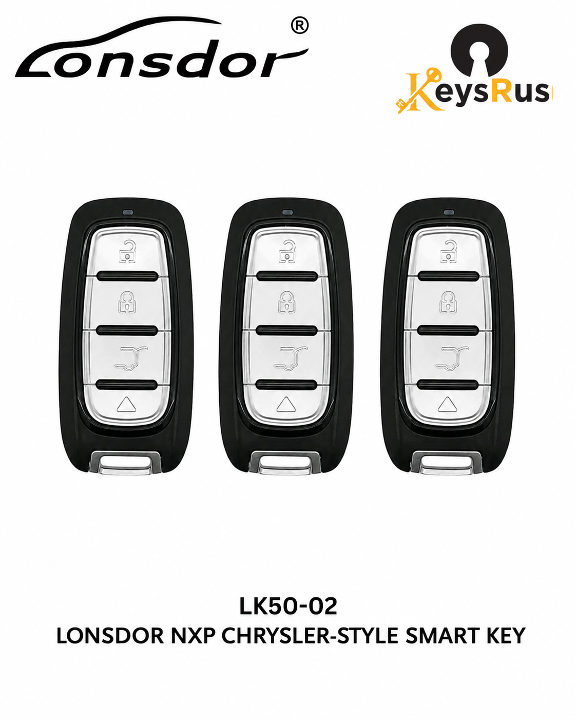 Three Lonsdor LK50-02 Chrysler-style NXP universal smart keys