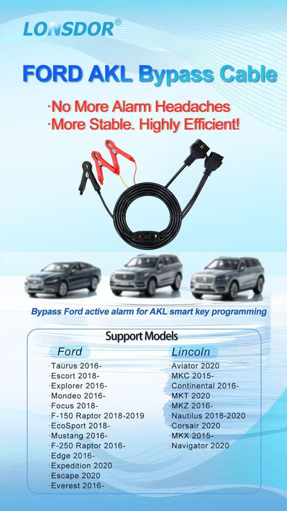 Lonsdor Ford AKL bypass cable supported Ford and Lincoln models