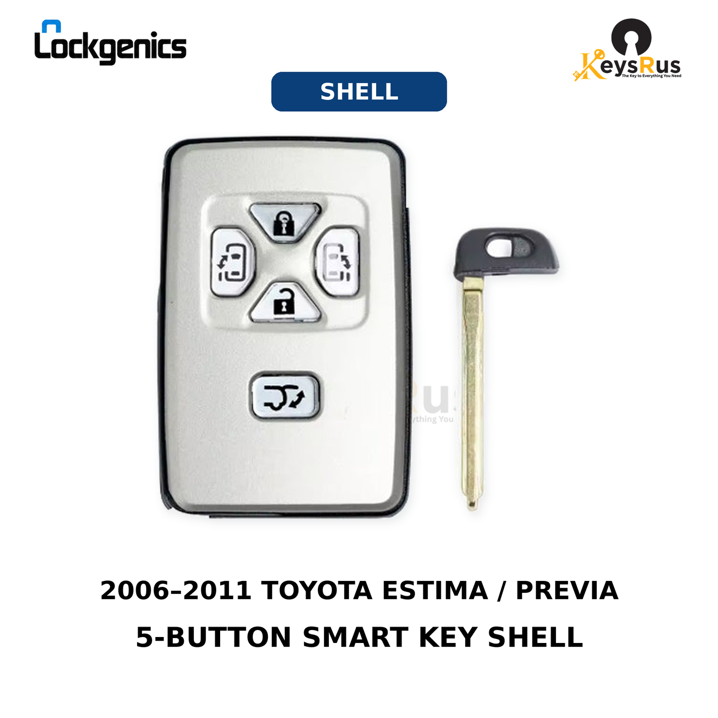 Toyota Estima / Previa 5-Button Smart Key Shell, TOY48 Blade, Compatible with Lonsdor LT20-03, 2006, 2011