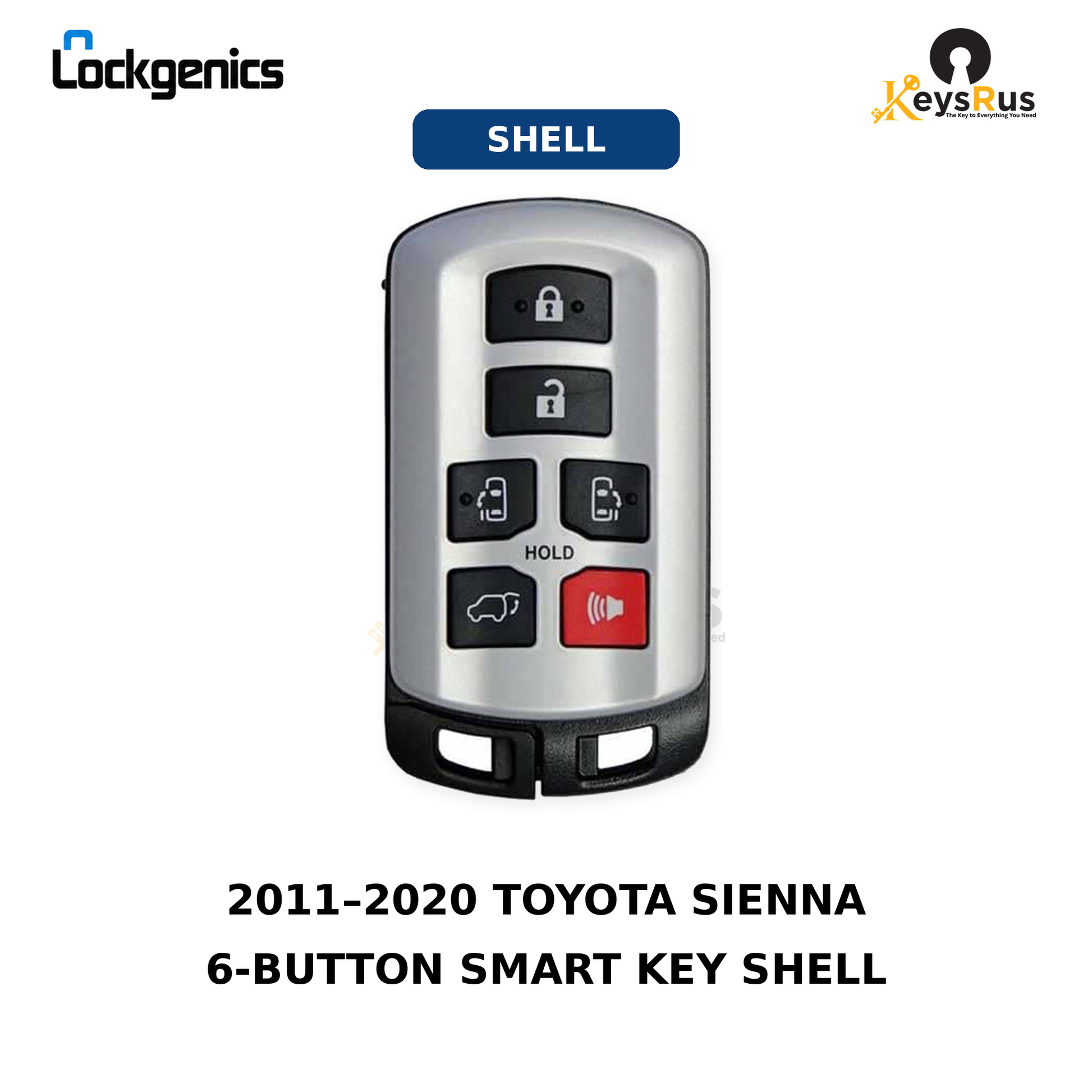 Toyota Sienna 6-Button Smart Key Shell, FCC ID: HYQ14ADR, PN: 89904-08010, Includes Emergency Key, 2011, 2020